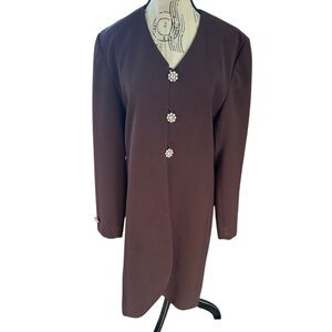 SCAASI 90s Brown Plum Evening Jacket Crystal Button Formal Topper Sz 8/M FLAWS
